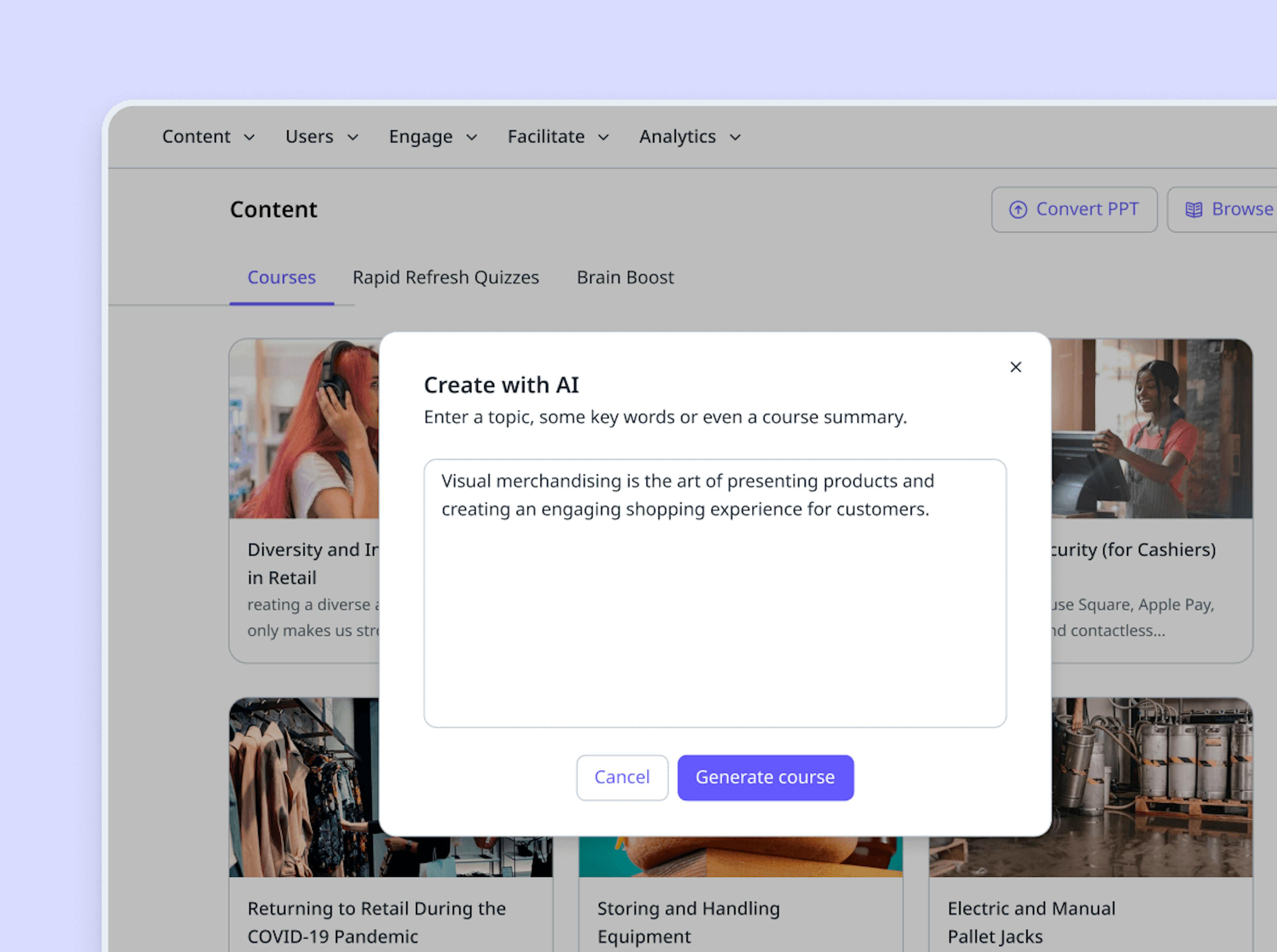 Create a course in seconds with AI