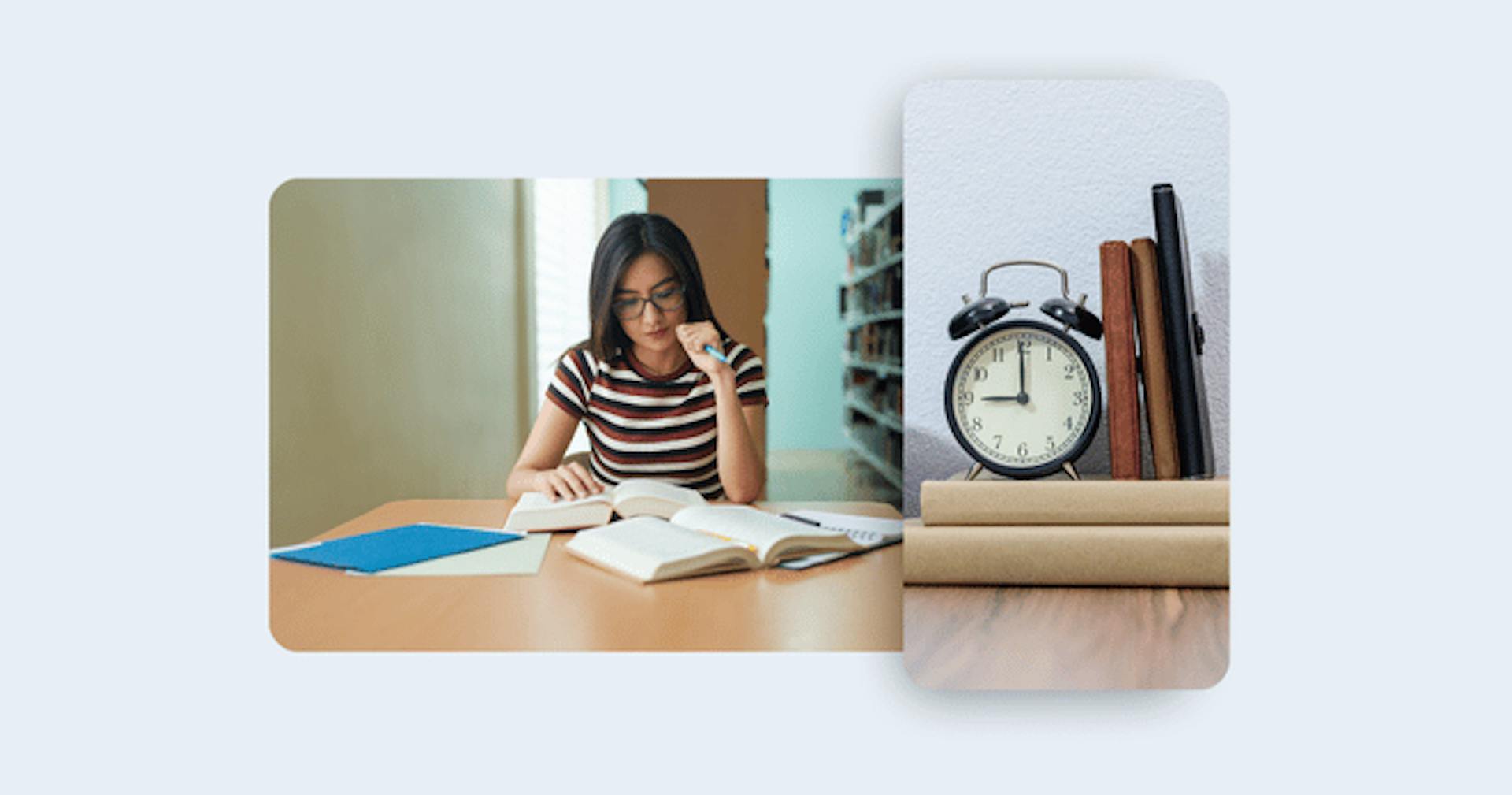 student reading books alone