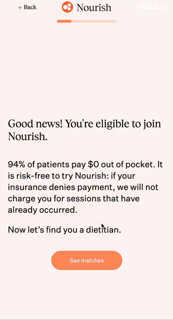 Confetti animation - Nourish patient intake form