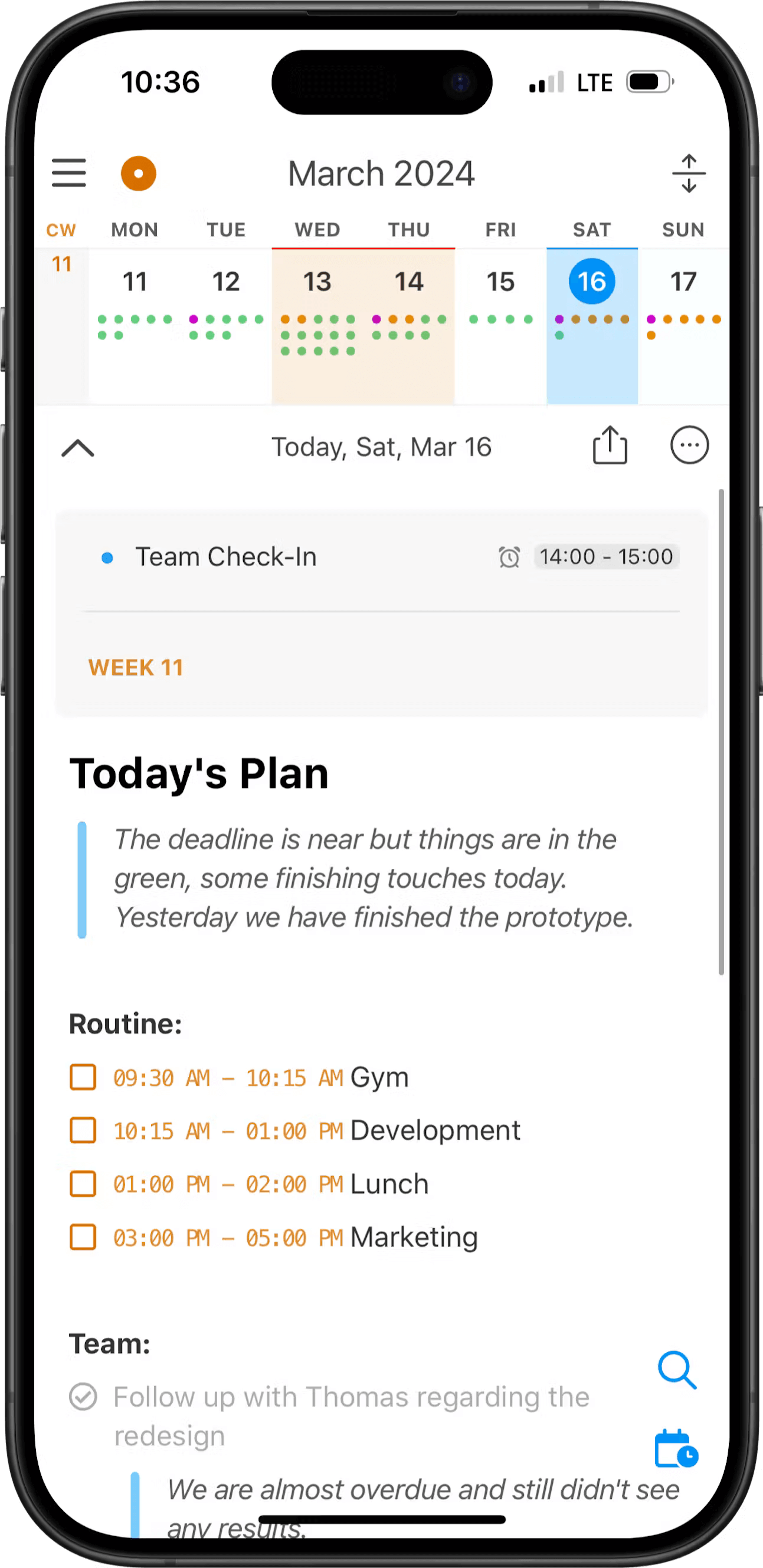 Planner app for iPhone: NotePlan phone dashboard