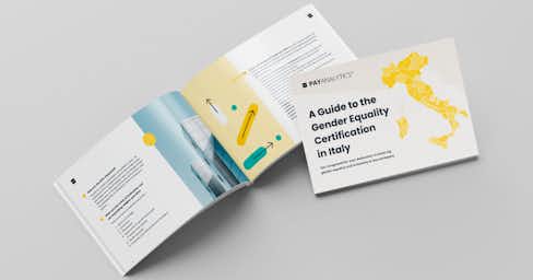 A graphic showing a an e-book about gender equality certification in Italy 