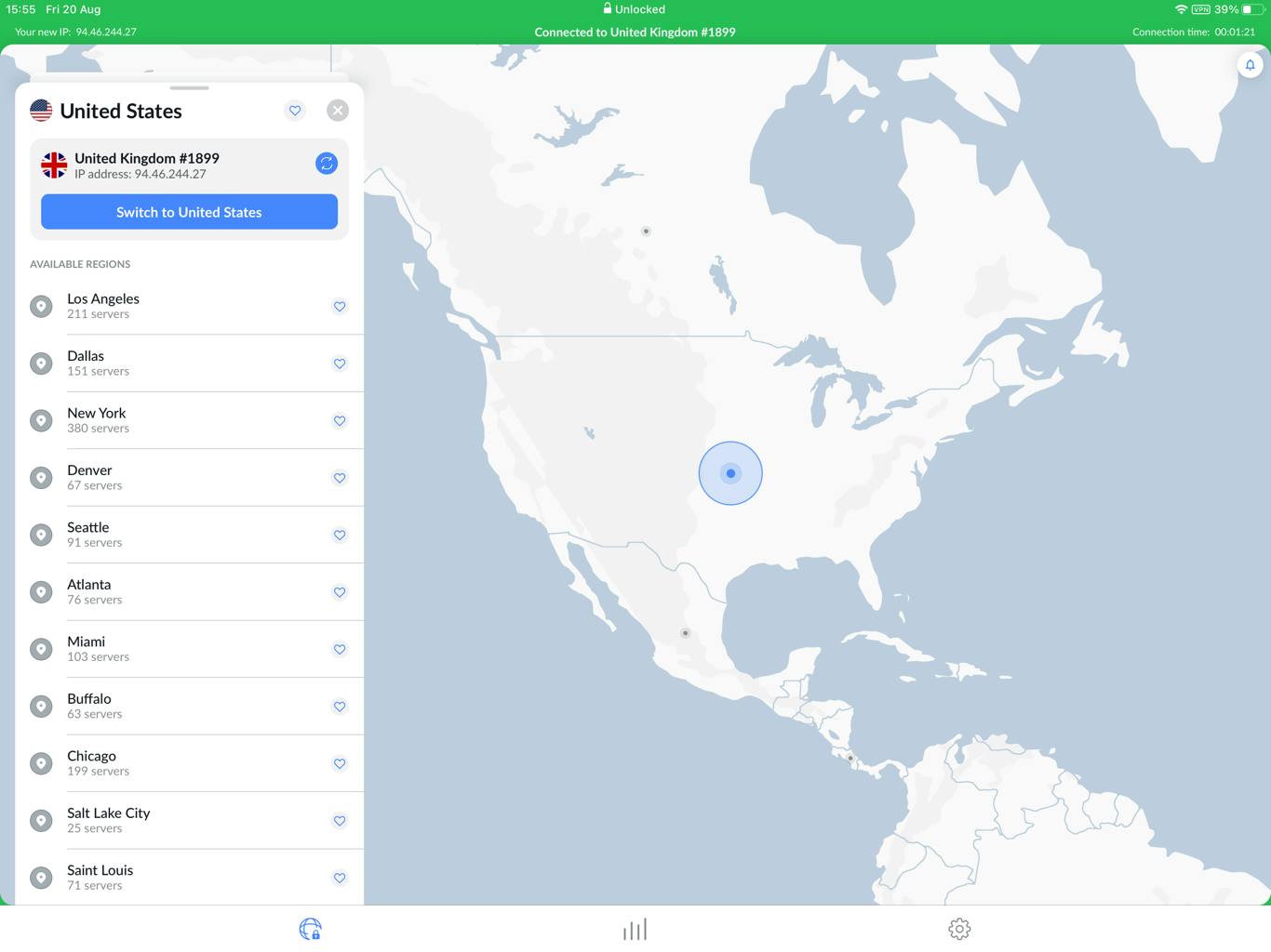 NordVPN US Screen