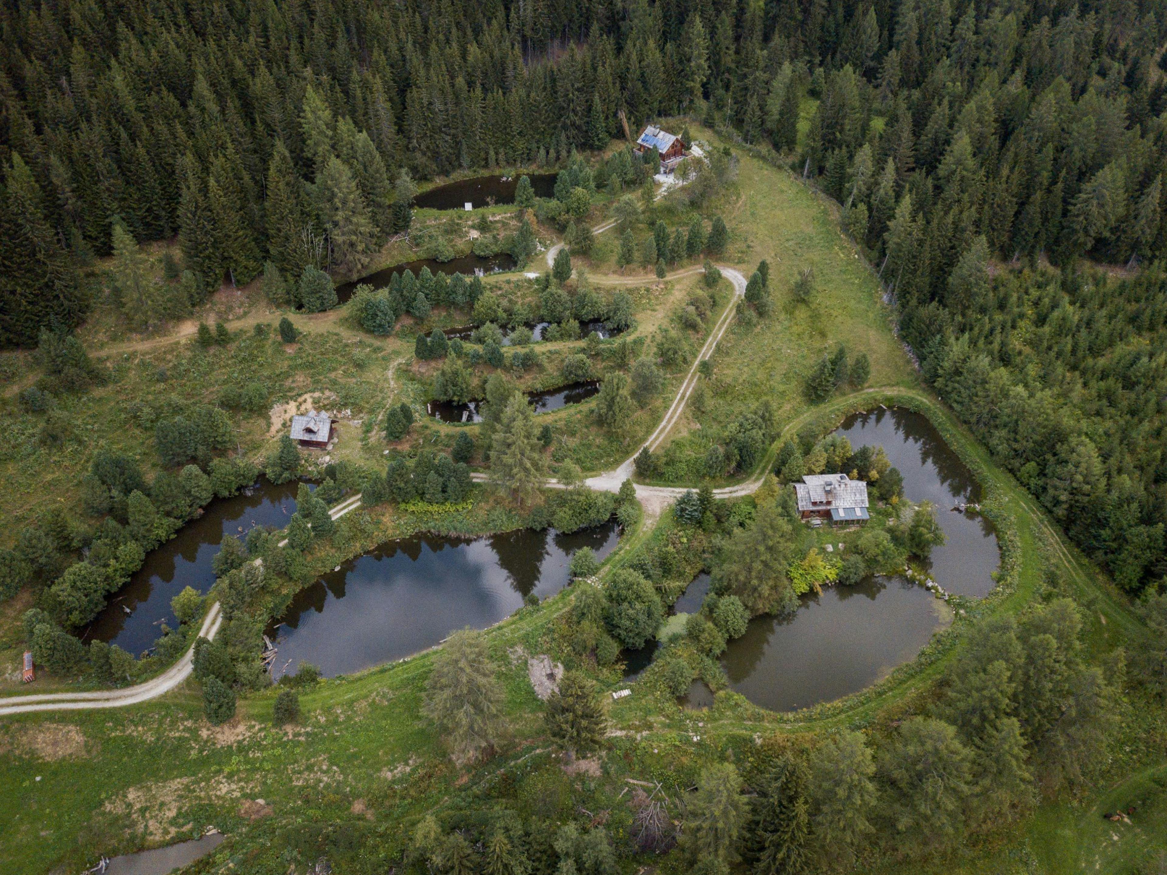 Aerial shot of the Krameterhof farm in Austria